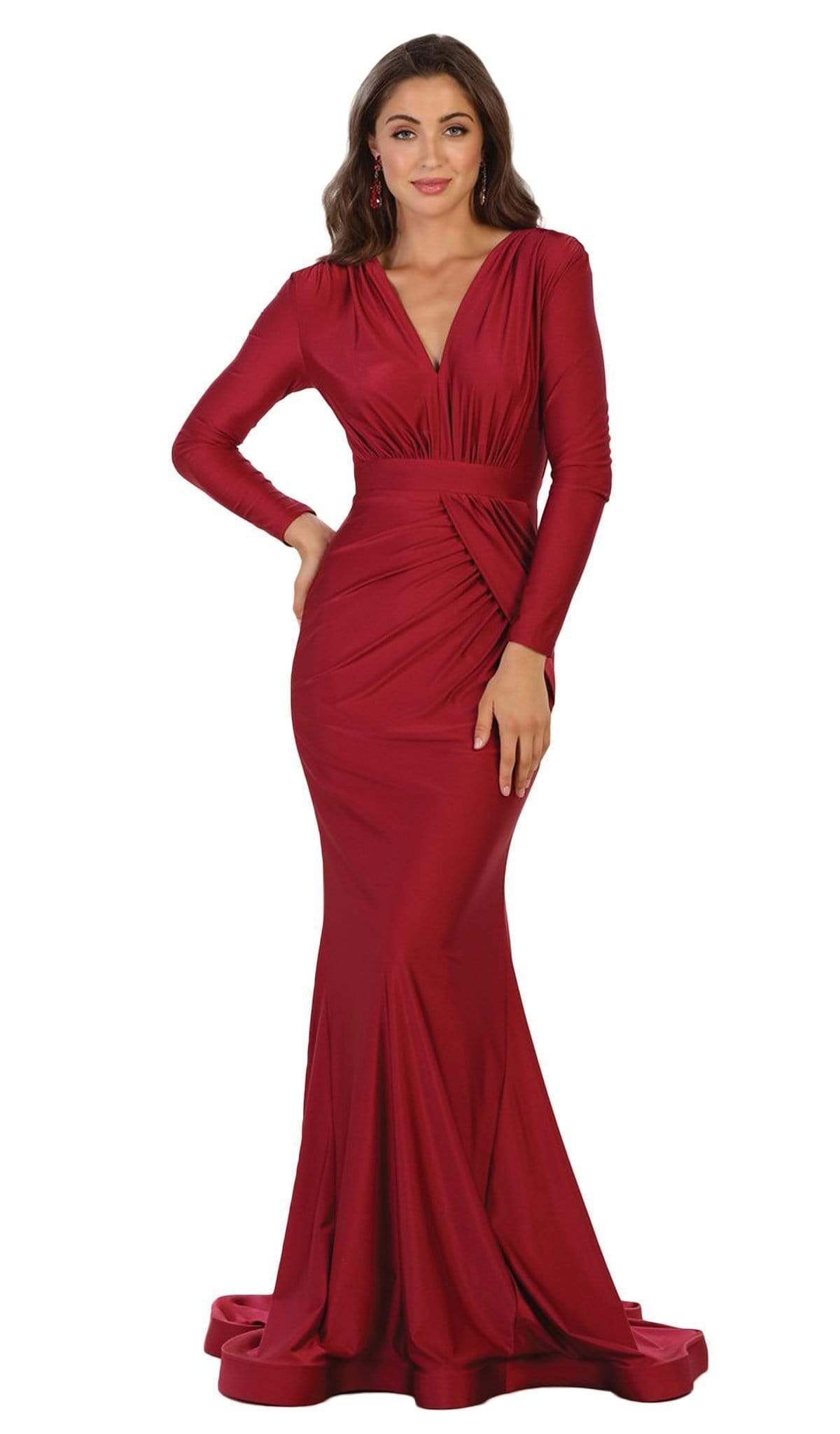 May Queen - Ruched Deep V-neck Sheath Evening Dress MQ1530