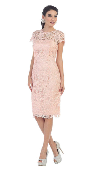 Sophisticated Sweetheart Sheath Above the Knee Semi Sheer Jeweled Illusion Sheer Back Zipper Sequined Natural Waistline Scalloped Trim Lace Short Sleeves Sleeves Floral Print Sheath Dress/Evening Dres