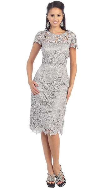 Sophisticated Sheath Floral Print Illusion Jeweled Sheer Semi Sheer Sequined Back Zipper Lace Above the Knee Short Sleeves Sleeves Sweetheart Scalloped Trim Natural Waistline Sheath Dress/Evening Dres