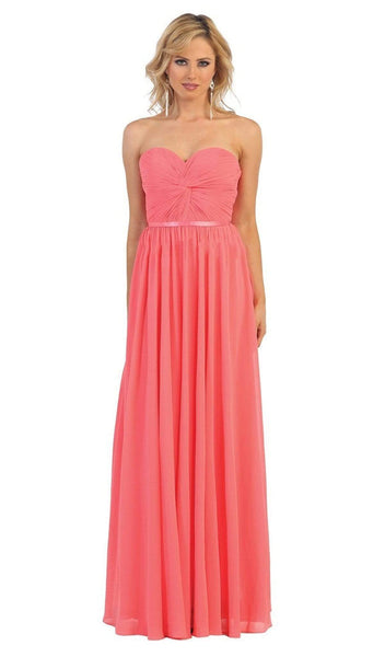 A-line Strapless Lace-Up Ruched Belted Natural Waistline Sweetheart Prom Dress With a Ribbon