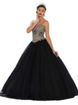 Sophisticated Strapless Basque Waistline Floor Length Lace Open-Back Lace-Up Tiered Sweetheart Quinceanera Dress With Rhinestones