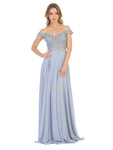 A-line V-neck Cap Flutter Sleeves Floor Length Natural Waistline Gathered Lace-Up Fitted Back Zipper Applique Evening Dress