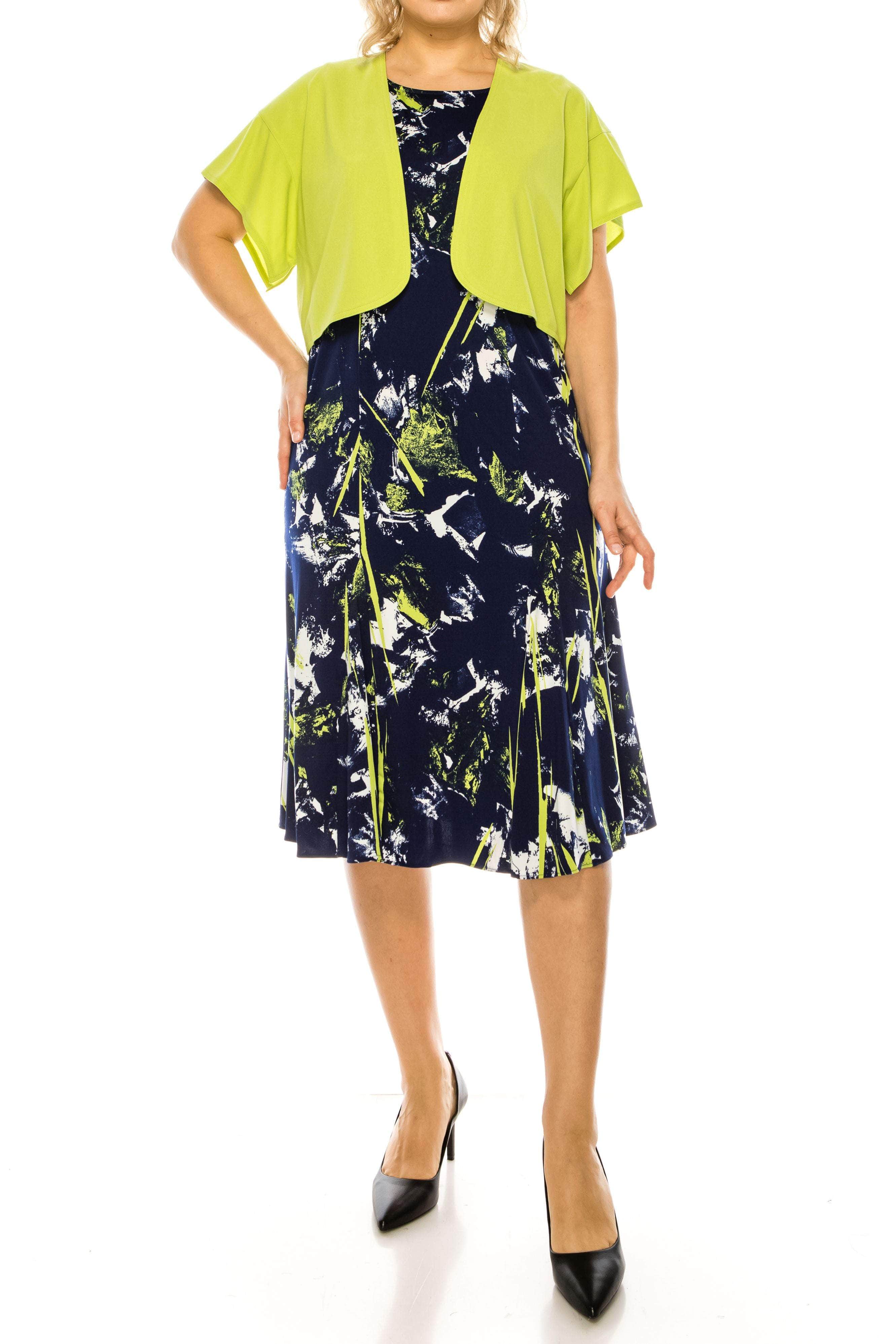 Maya Brooke 28369 - Apple Green Multicolor Print Dress With Jacket
