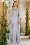 A-line Floor Length Chiffon 3/4 Sleeves Natural Waistline Bateau Neck Sweetheart Beaded Embroidered Fitted Sheer Back Zipper Dress