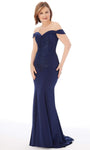 Fit-and-Flare Mermaid Fitted Applique Beaded Hidden Back Zipper Off the Shoulder Natural Waistline Evening Dress with a Brush/Sweep Train