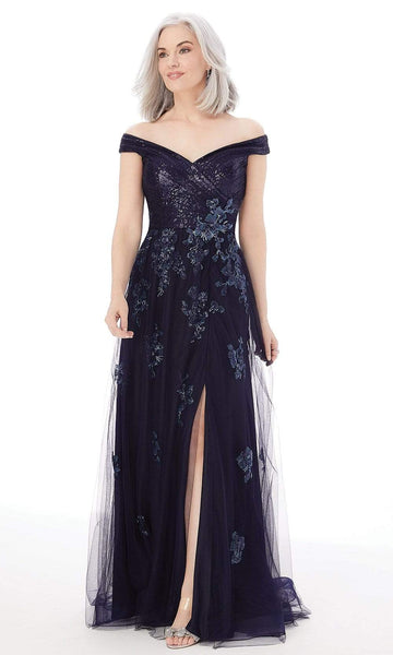 Sophisticated A-line V-neck Embroidered Sequined Applique Draped Hidden Back Zipper Gathered Pleated Slit Cap Sleeves Off the Shoulder Natural Waistline Evening Dress with a Brush/Sweep Train
