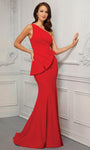 Mermaid Ruched Open-Back Asymmetric Back Zipper Floor Length Natural Waistline Crepe Sleeveless Evening Dress