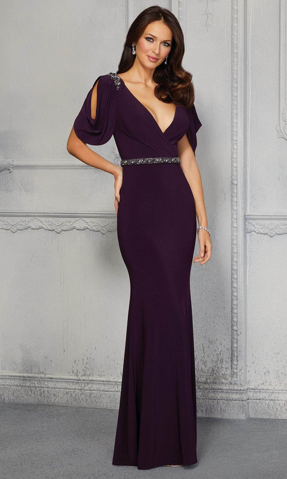 MGNY By Mori Lee - 72409 Plunging V-Neck Sheath Evening Dress
