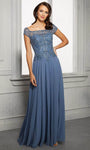 A-line Chiffon Illusion Open-Back Beaded Pleated Evening Dress by Mgny By Mori Lee