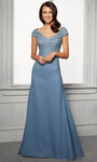 A-line V-neck Floor Length Back Zipper Beaded Open-Back Cap Sleeves Natural Waistline Evening Dress