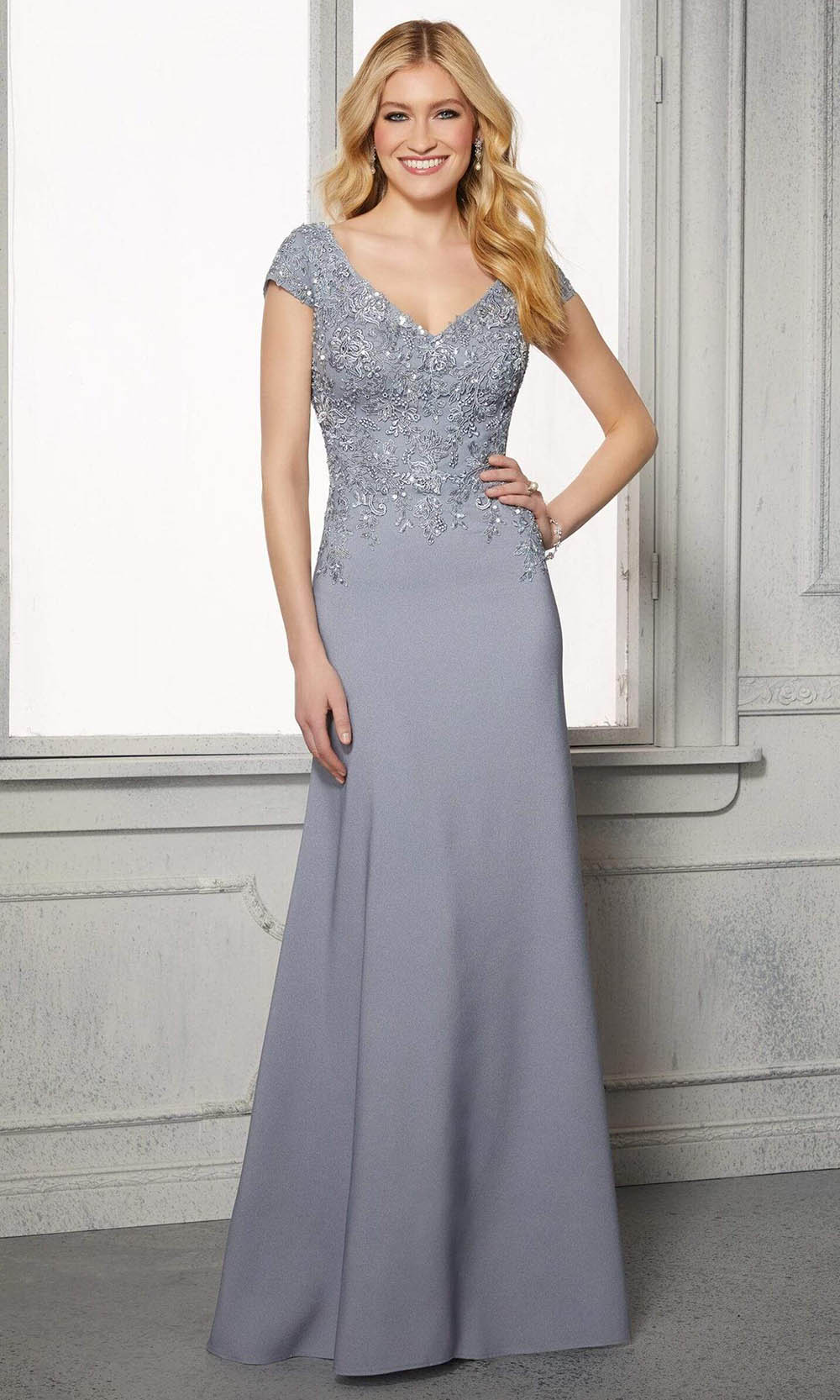 MGNY By Mori Lee - 72421 Cap Sleeves A-Line Evening Dress
