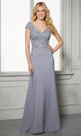 A-line V-neck Beaded Open-Back Evening Dress by Mgny By Mori Lee