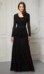 Modest A-line Floor Length Beaded Fitted Scoop Neck Sheath Natural Waistline Sheer Sleeves Sleeveless Lace Sheath Dress/Evening Dress with a Brush/Sweep Train