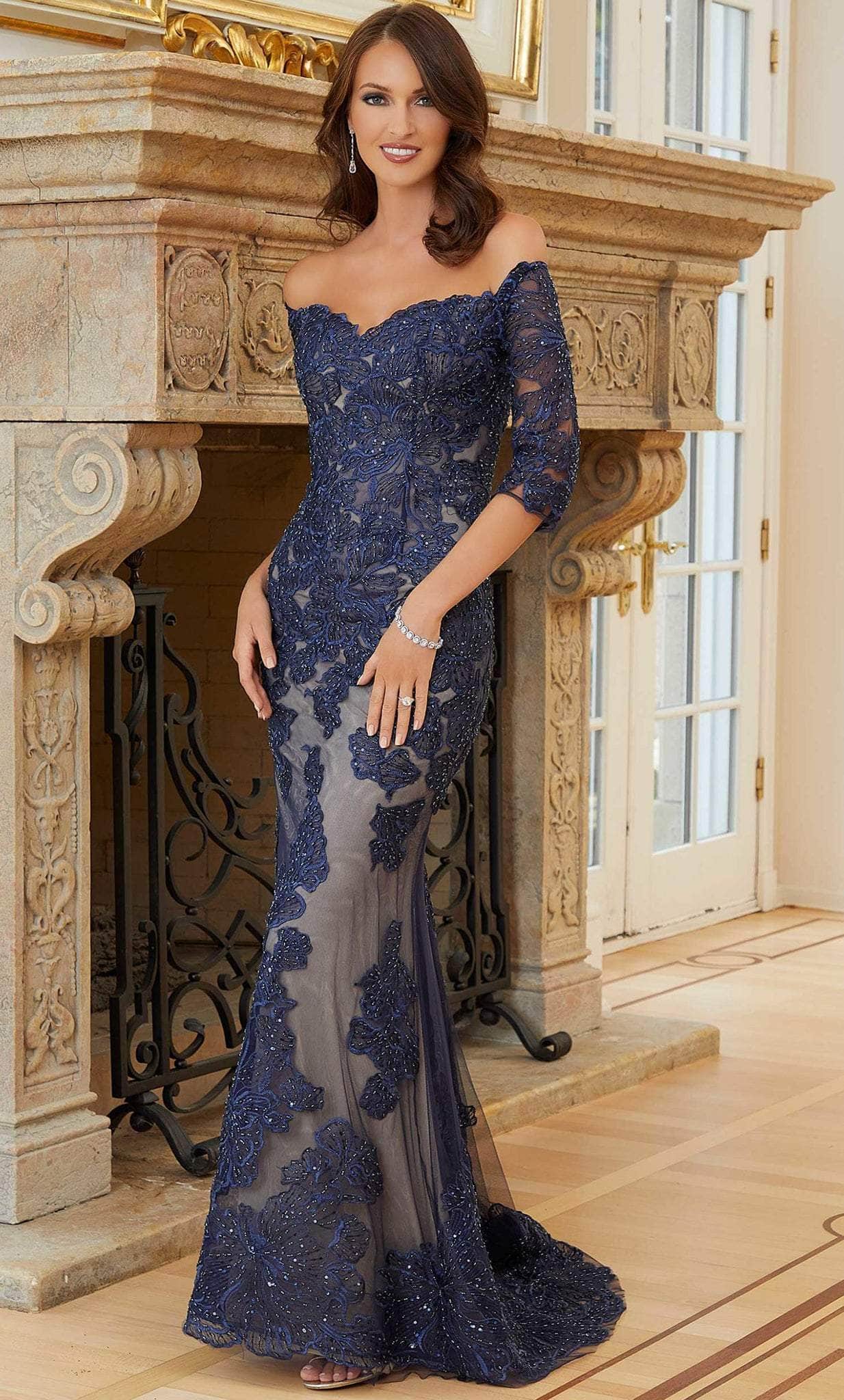 MGNY By Mori Lee 72726 - Off Shoulder Embroidered Evening Gown
