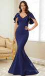 V-neck Natural Waistline Crepe Flutter Short Sleeves Sleeves Mermaid Back Zipper Floor Length Prom Dress