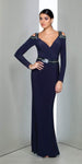 V-neck Cold Shoulder Long Sleeves Floor Length Sheath Natural Waistline Back Zipper Beaded Gathered Ruched Sheath Dress/Evening Dress