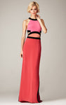 Natural Waistline Sheath Jersey Floor Length Colorblocking Hidden Back Zipper Cutout Halter Sheath Dress with a Brush/Sweep Train