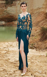 Natural Waistline Floor Length Illusion Jeweled Embroidered Tiered Sheer Slit Jeweled Neck Long Sleeves Sheath Sheath Dress