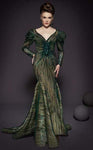 V-neck Long Sleeves Mermaid Back Zipper Fitted Sequined Natural Waistline Dress with a Brush/Sweep Train