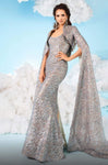 Sequined Slit Fitted Natural Waistline Floor Length Scoop Neck Mermaid Dress