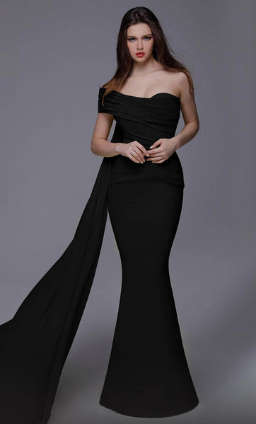 Mermaid Crepe Asymmetric Draped Wrap Ruched Off the Shoulder One Shoulder Short Natural Waistline Evening Dress with a Brush/Sweep Train With a Sash