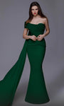 Short Mermaid Off the Shoulder One Shoulder Natural Waistline Draped Asymmetric Ruched Wrap Crepe Evening Dress with a Brush/Sweep Train With a Sash