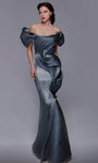 Tall Floor Length Mermaid Natural Waistline Off the Shoulder Pleated Draped Ruched Gathered Asymmetric Evening Dress With Ruffles