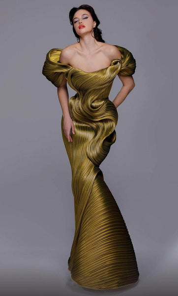 Tall Floor Length Gathered Ruched Draped Asymmetric Pleated Off the Shoulder Mermaid Natural Waistline Evening Dress With Ruffles