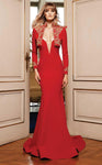 Sophisticated V-neck Plunging Neck Natural Waistline Fitted Embroidered Mermaid Long Sleeves Prom Dress/Jacket Dress