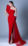 Sophisticated Asymmetric Draped Fitted Slit Natural Waistline Sheath Floor Length Sheath Dress with a Brush/Sweep Train