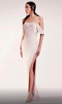 Sheath Empire Waistline Sequined Pleated Slit Crepe Off the Shoulder Sheath Dress/Evening Dress with a Brush/Sweep Train