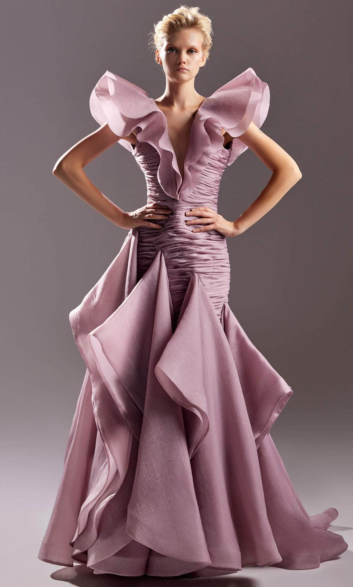 MNM Couture G1504 - Ruffle Sleeve Trumpet Evening Gown
