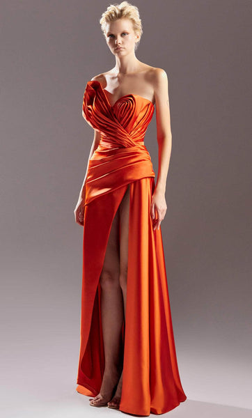 A-line Fitted Slit Open-Back Back Zipper Pleated Sleeveless Sweetheart Natural Waistline Fall Evening Dress