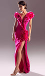 V-neck Open-Back Slit Fitted Back Zipper Sheath Natural Waistline Floor Length Plunging Neck Sheath Dress/Evening Dress