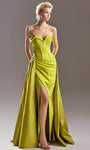 Sexy A-line Strapless Sweetheart Floor Length Natural Waistline Sheath Slit Pleated Open-Back Fitted Back Zipper Sheath Dress/Prom Dress with a Brush/Sweep Train