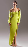 Natural Waistline Sheath Back Zipper Slit Ruched Sweetheart Long Sleeves Off the Shoulder Sheath Dress/Prom Dress