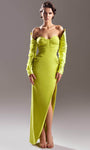 Sheath Sweetheart Natural Waistline Long Sleeves Off the Shoulder Back Zipper Ruched Slit Sheath Dress/Prom Dress