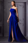 Strapless Asymmetric Open-Back Ruched Gathered Slit Back Zipper Natural Waistline Sheath Floor Length Sheath Dress/Evening Dress with a Brush/Sweep Train