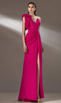 A-line Floor Length Natural Waistline Open-Back Asymmetric Draped Back Zipper Slit Evening Dress