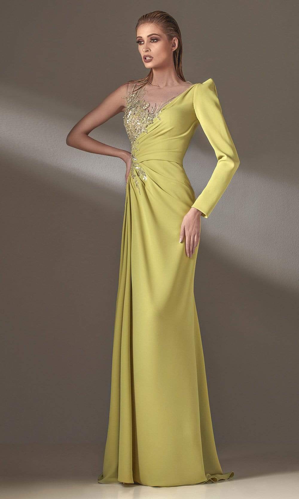 MNM Couture - K3908 Illusion Jewel A-Line Evening Dress
