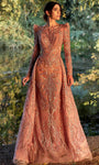 Sophisticated A-line Beaded High-Neck Lace Long Puff Sleeves Sleeves Natural Waistline Evening Dress