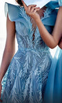 A-line V-neck Cap Flutter Sleeves Natural Waistline Illusion Fitted Plunging Neck Evening Dress/Prom Dress