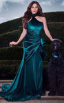 Choker Halter Sleeveless Natural Waistline Wrap Slit Asymmetric Mermaid Velvet Dress with a Court Train With Ruffles