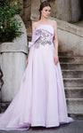 A-line Strapless Natural Waistline Straight Neck Floor Length Evening Dress with a Brush/Sweep Train With Ruffles