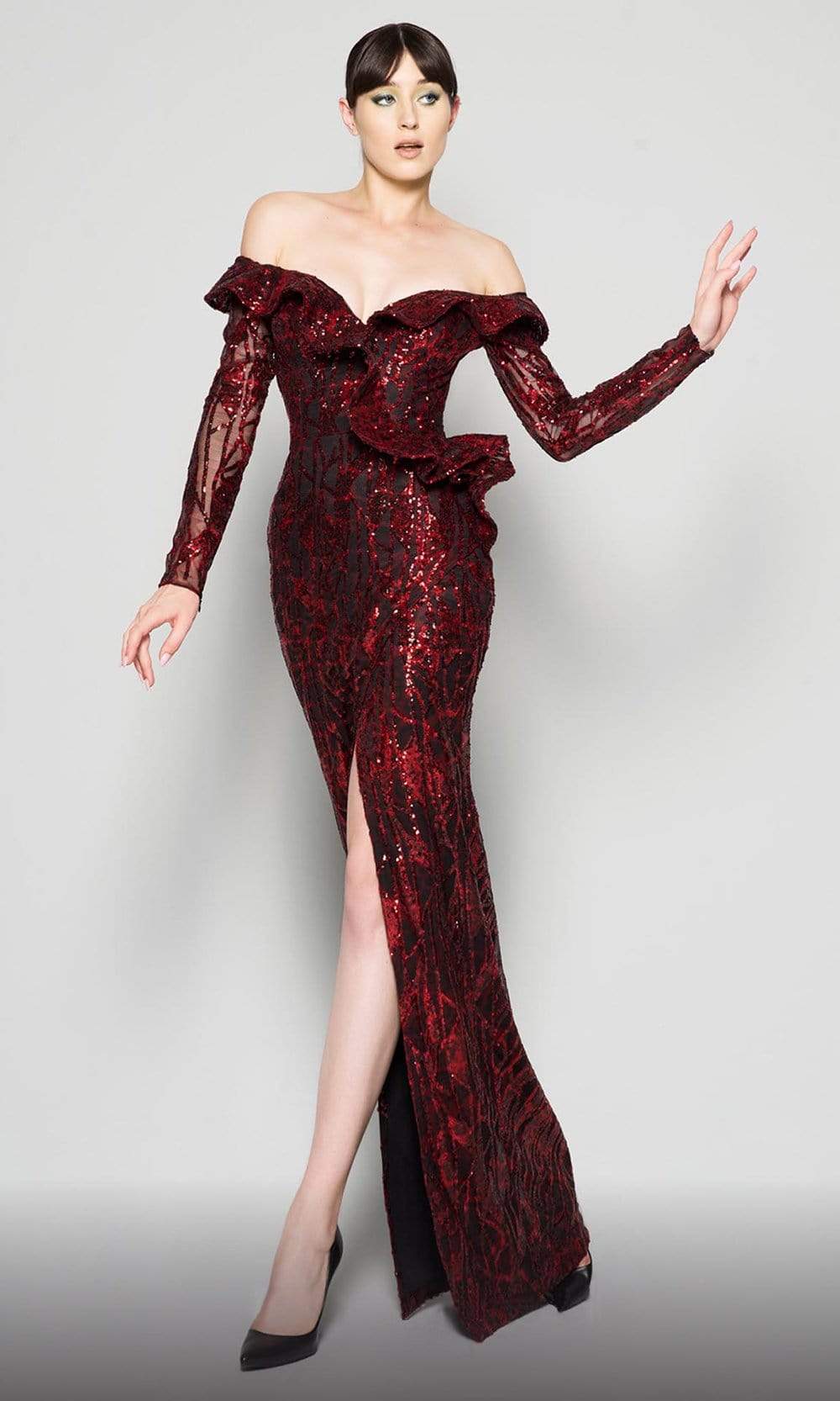 MNM Couture - N0363 Embellished Off-Shoulder Sheath Dress
