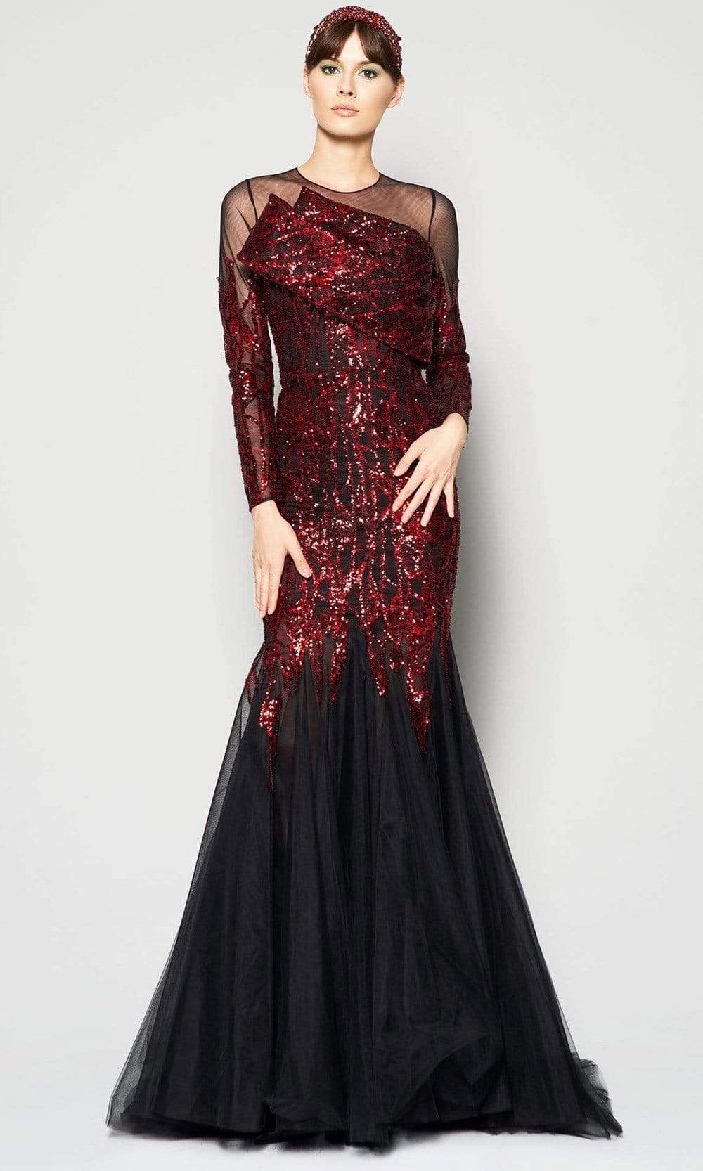 MNM Couture - N0411 Illusion Sequined Trumpet Gown
