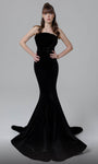 Strapless Straight Neck Natural Waistline Mermaid Velvet Evening Dress with a Court Train