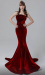 Strapless Straight Neck Mermaid Velvet Natural Waistline Evening Dress with a Court Train