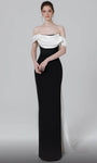 Natural Waistline Sheath Floor Length Off the Shoulder Draped Sheath Dress/Evening Dress With a Sash