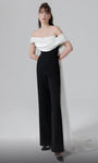 Off the Shoulder Natural Waistline Draped Floor Length Jumpsuit With a Sash